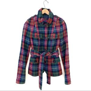 Madewell Buckley Tailors Heritage Print Plaid Belted Button Down Wool Coat Sz 4